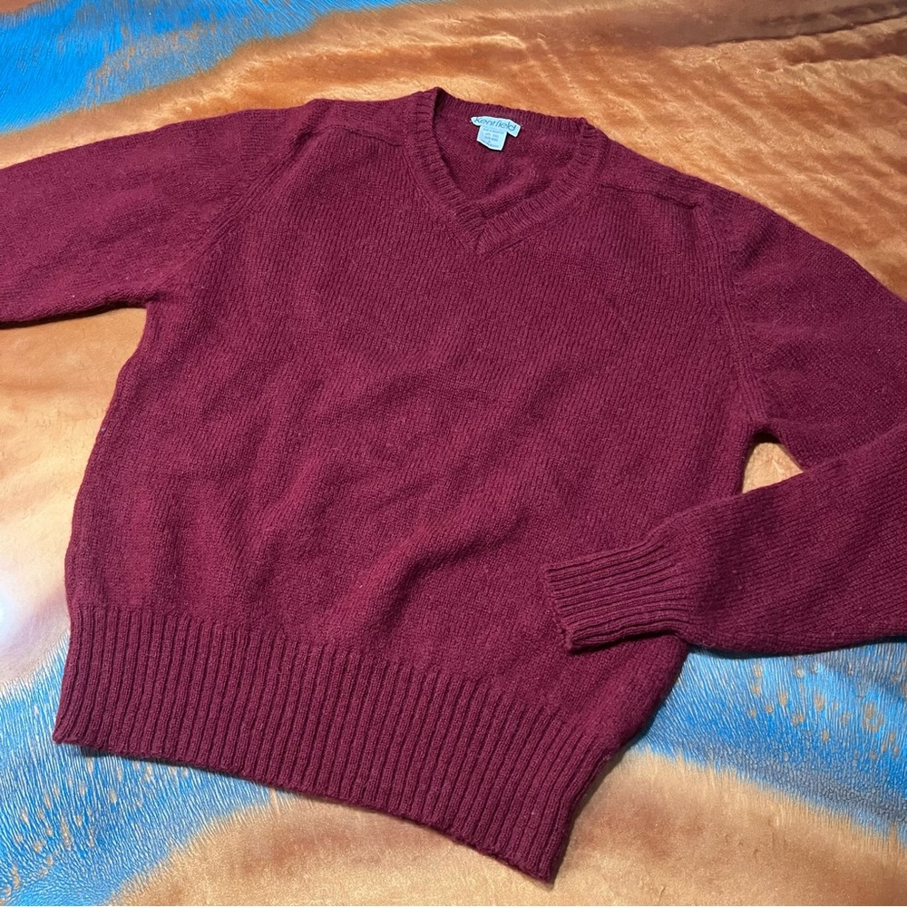 Vintage Kentfiled Wool V-Neck Sweater burgundy size XL